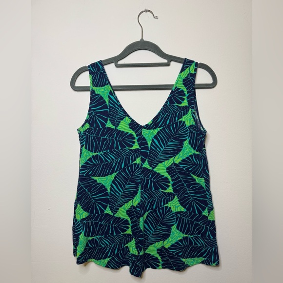 Lilly Pulitzer Gigi Tank Top Double V-Neck Under The Palms Leaf Print XS- green - Picture 4 of 4